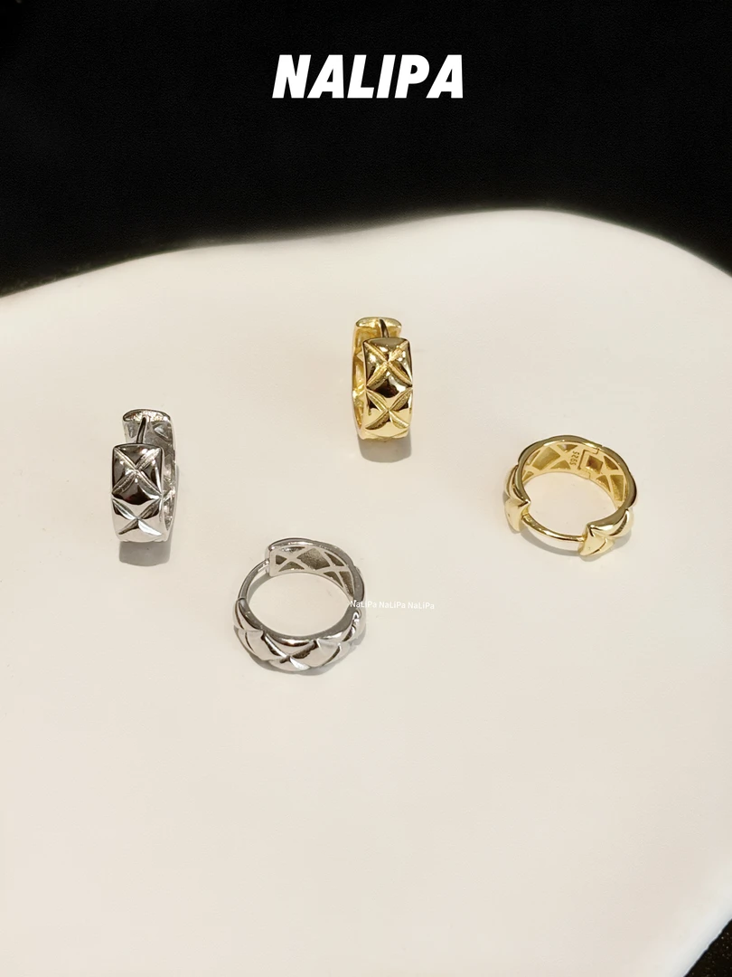 925银耳饰 NaLiPa菱格纹小香风耳圈气质百搭简约ins精致轻奢