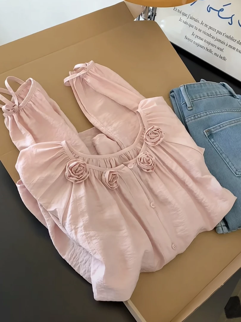 法式粉色衬衫女士高级感轻奢减龄洋气上衣独特漂亮小衫设计感小众