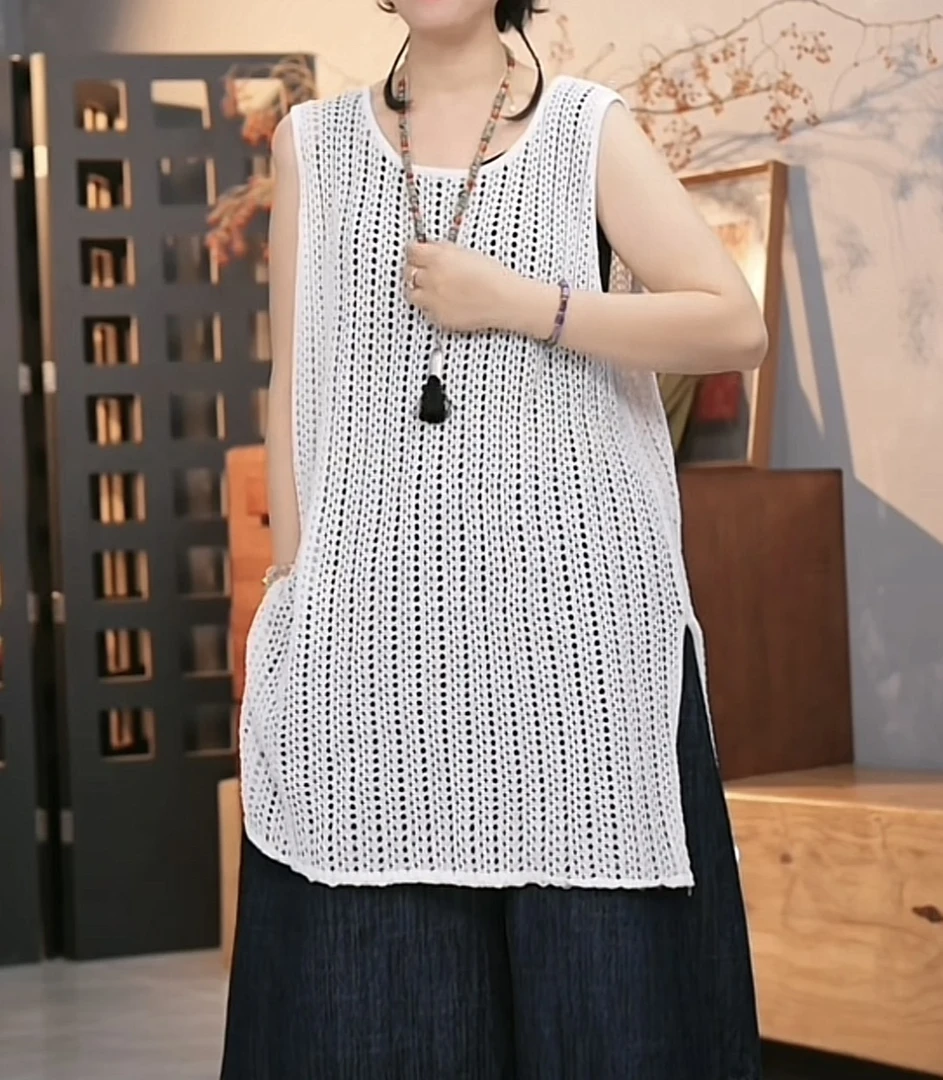 大米-时尚气质镂空两侧开叉背心-1089