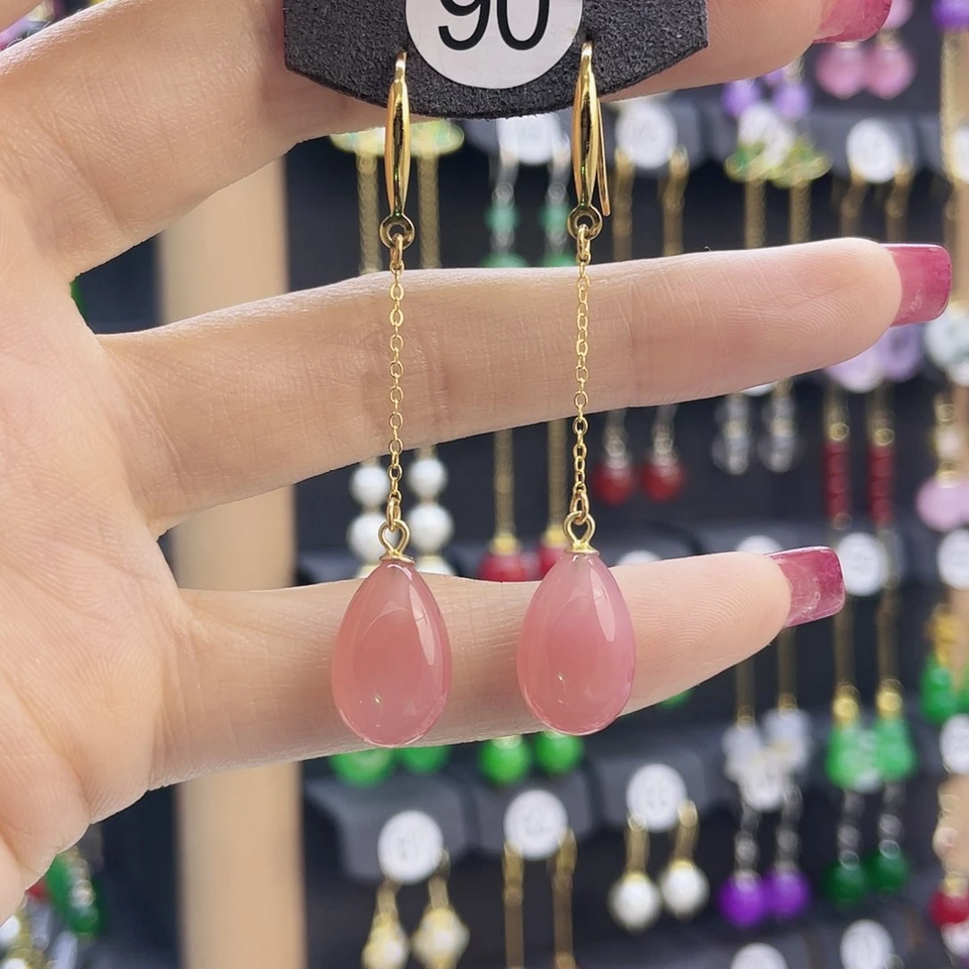 玛瑙/玉髓耳坠银S925镀金镶嵌样品