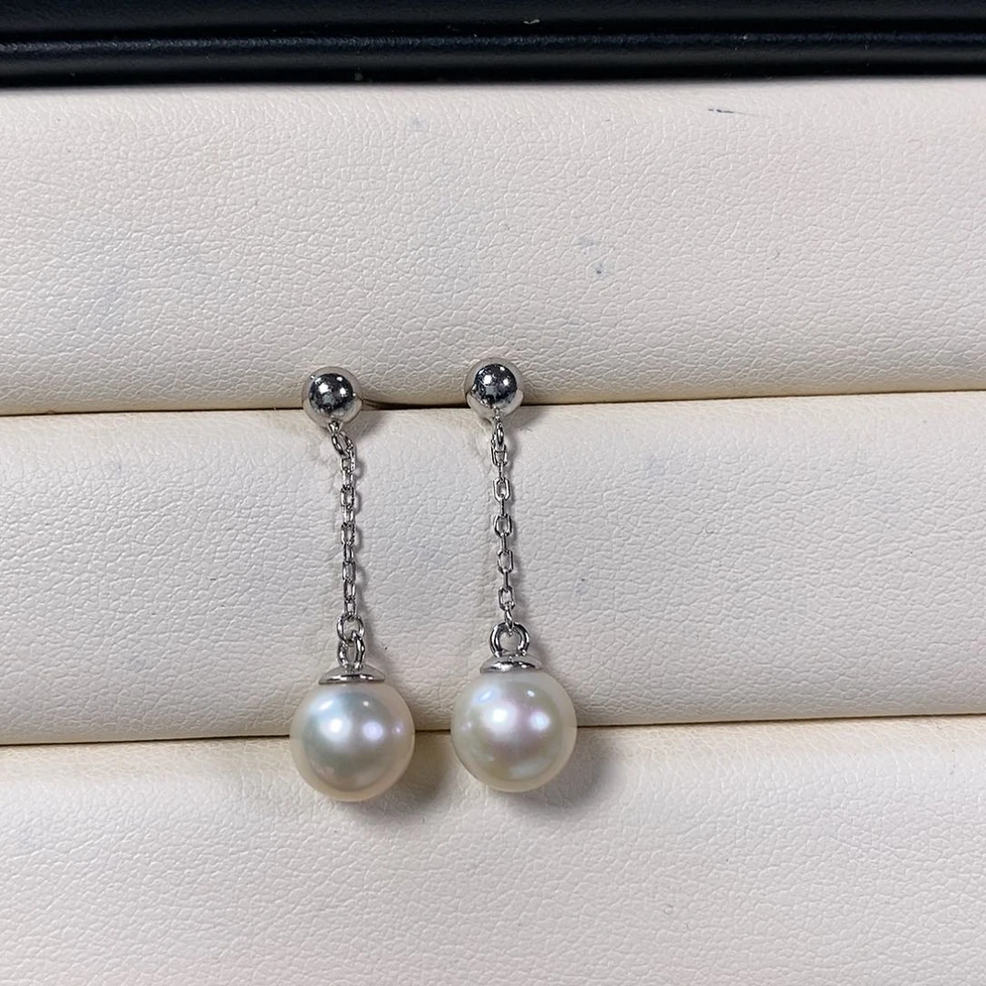 淡水珍珠耳饰银S925镶嵌7-8mm
