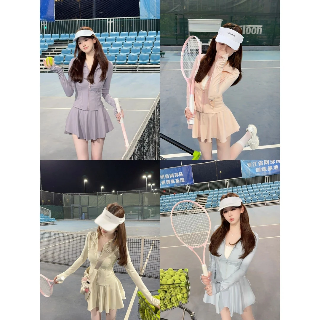 【现货】lulu套装 2025夏季时尚甜美运动风防晒外套+高腰半身裙套装