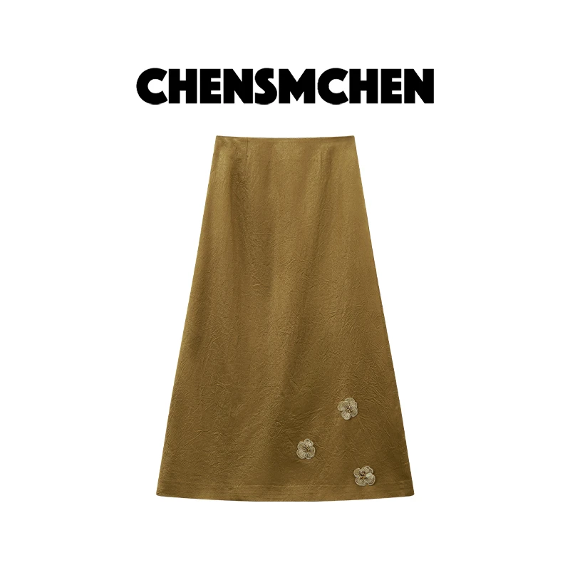 CHENSMCHEN 100醋酸气质简约半身裙女时尚优雅显瘦裙子CSQ6665YW