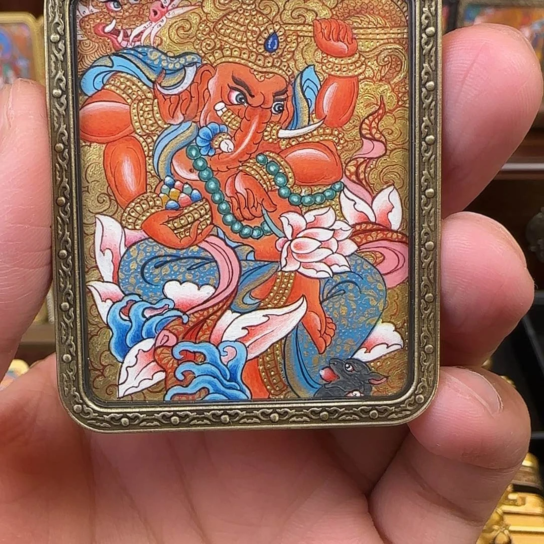 吊坠热贡纯手绘唐卡象鼻