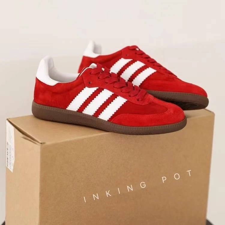 红色爆款德训鞋女2024新款春秋平底百搭小白鞋复古板鞋休闲运动鞋