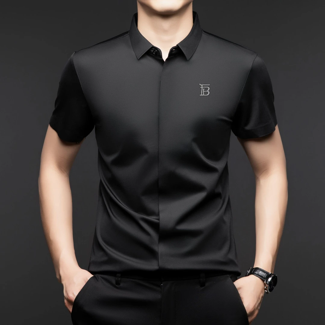 【专柜正品】欧洲轻奢夏季无痕暗门襟桑蚕丝衬衫男高档冰丝薄款衬衣