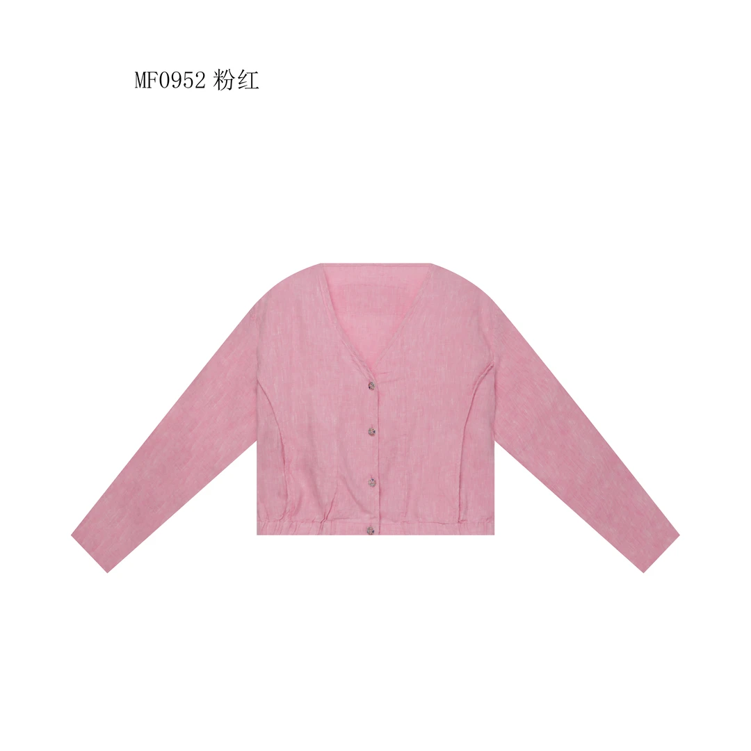 【麻訪家】MF0952粉红文艺简约宽松休闲百搭长袖开衫上衣