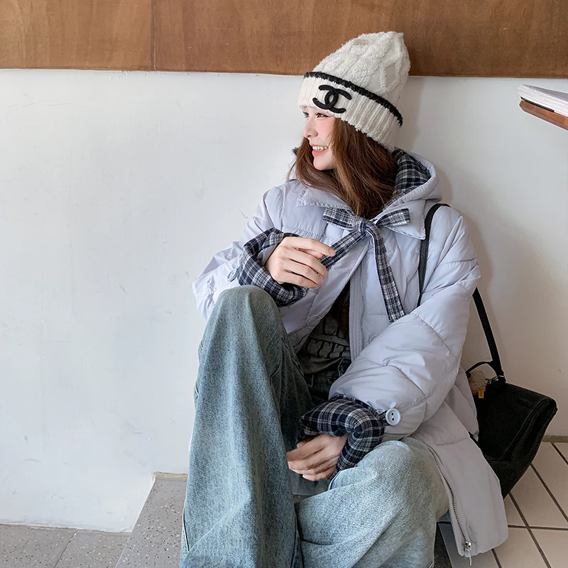 518 飘带格纹中长款服设计感洋气超好看加厚保暖面包服