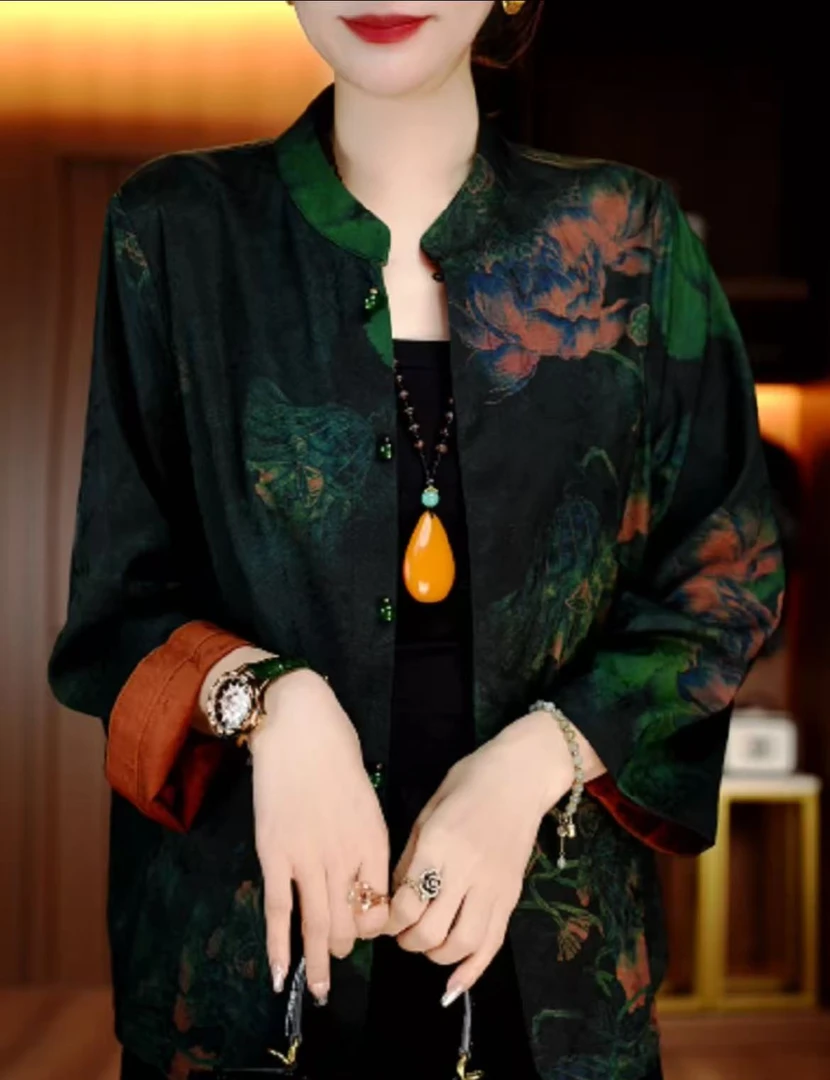 时尚春夏衬衫开衫女显瘦优雅洋气气质休闲印花百搭衬衫V25X060