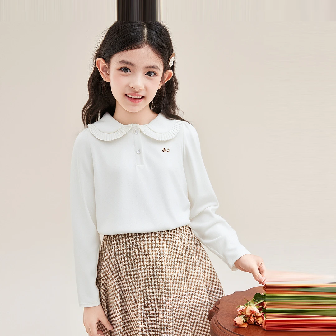 笛莎童装女童上衣25秋季新款时尚中大童女孩宝宝洋气儿童翻领T恤
