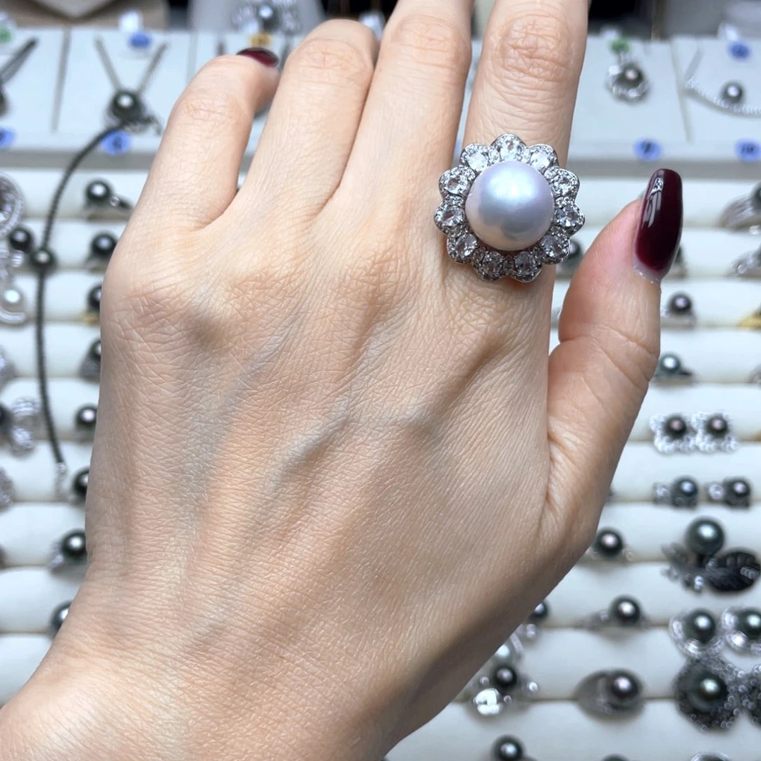 戒指银S925镶嵌淡水珍珠