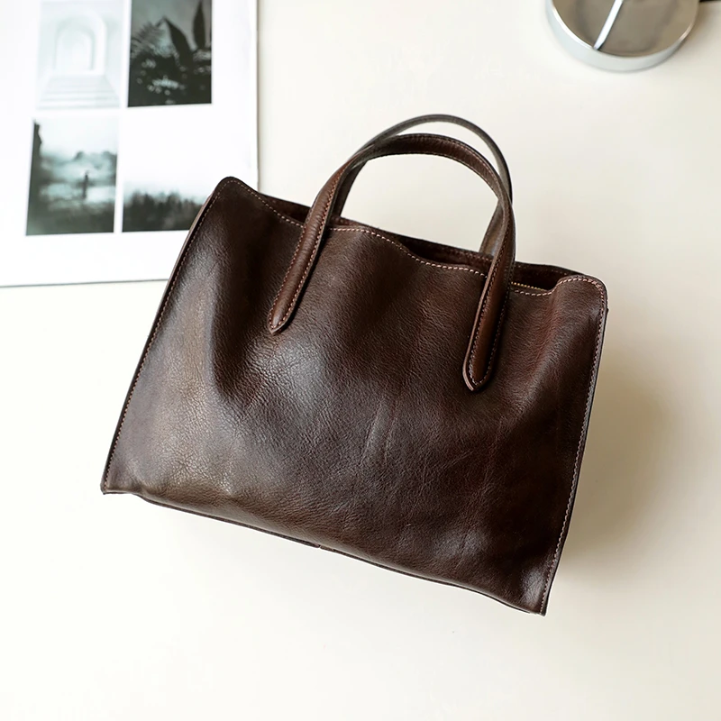 头层牛皮小包简约手提包单肩包女包方形包复古真皮质感通勤包A010