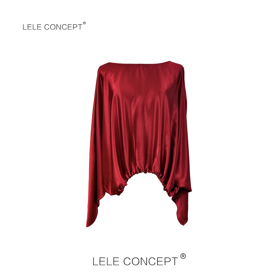 LELE CONCEPT丨「丽」轻奢气质女人味前抽皮筋蝙蝠袖上衣S1107