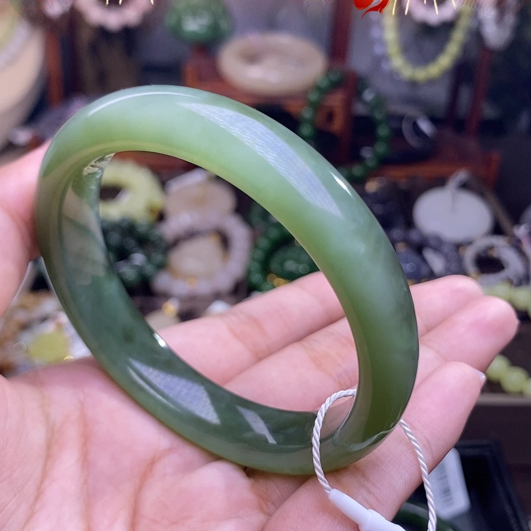 和田玉老矿58碧玉猫眼冰底手镯未镶嵌