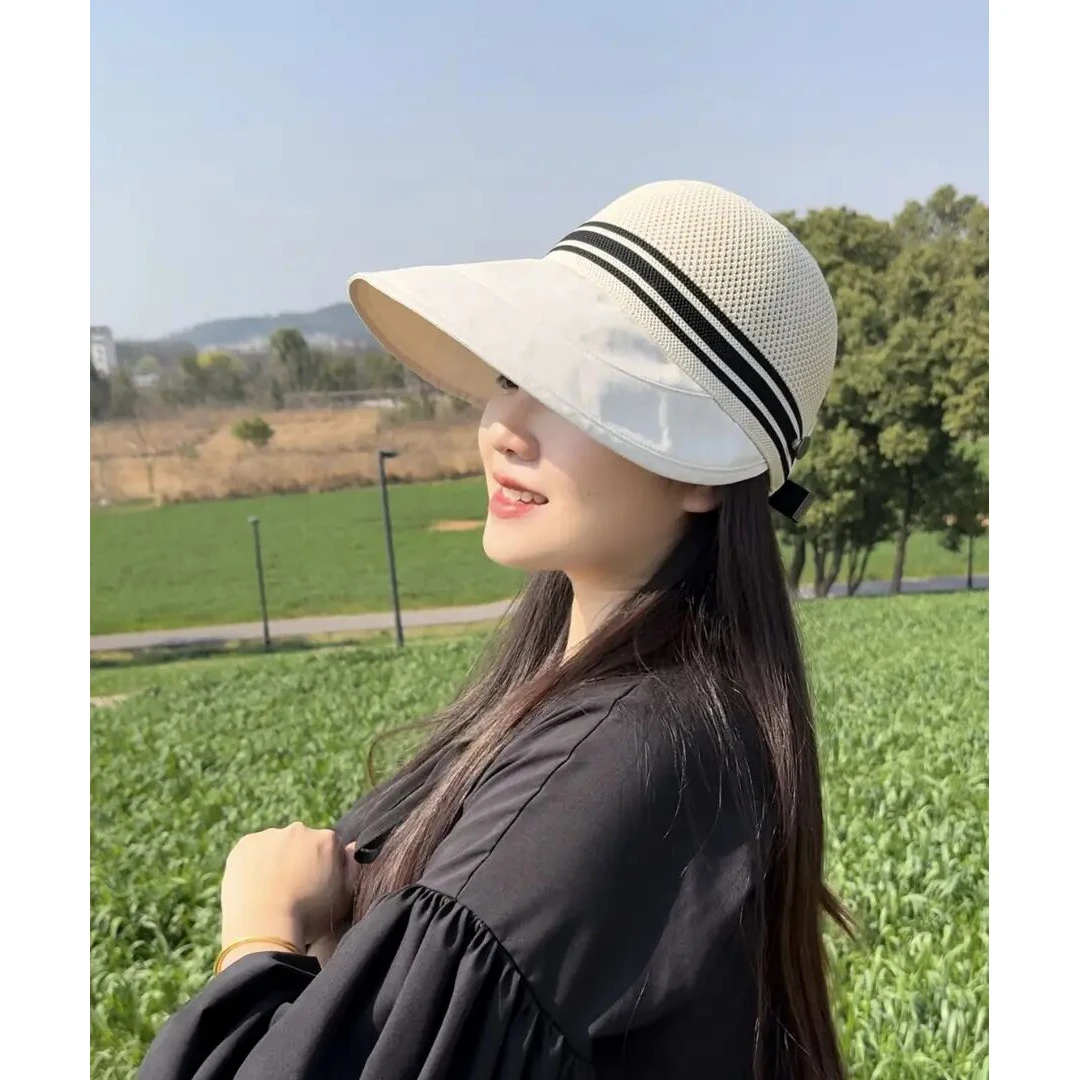 春夏季网顶防晒漏马尾鸭舌帽户外出游防紫外线帽子大帽檐遮阳帽女