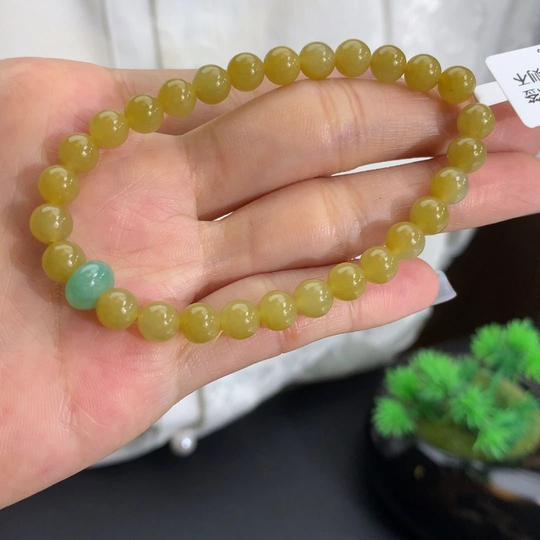 翡翠未镶嵌手串卡6胶润黄翡手串