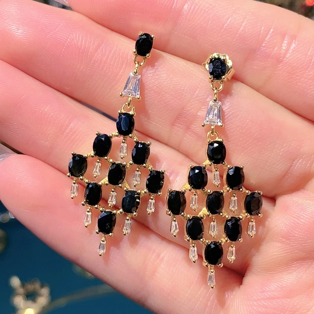 蓝宝石耳饰银S925镶嵌天然宝石