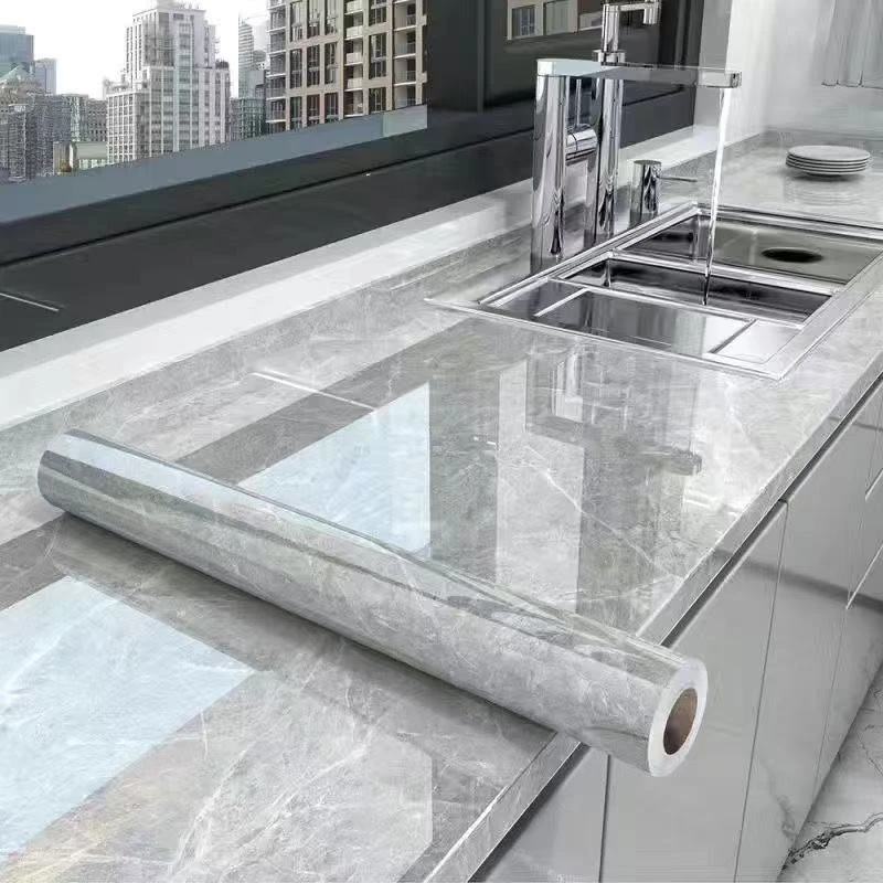 厨房大理石纹加厚铝箔PVC贴纸墙壁纸防油防水防火耐高温耐磨防潮