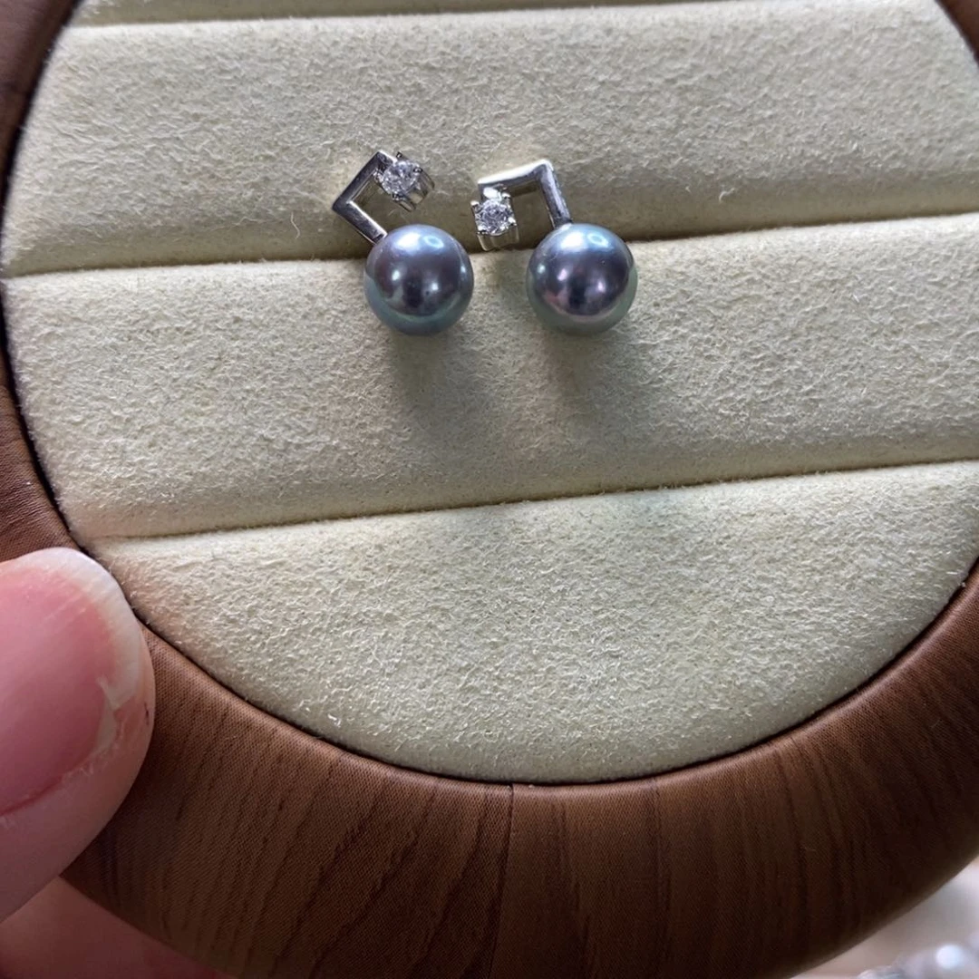 海水珍珠耳饰银S925镶嵌