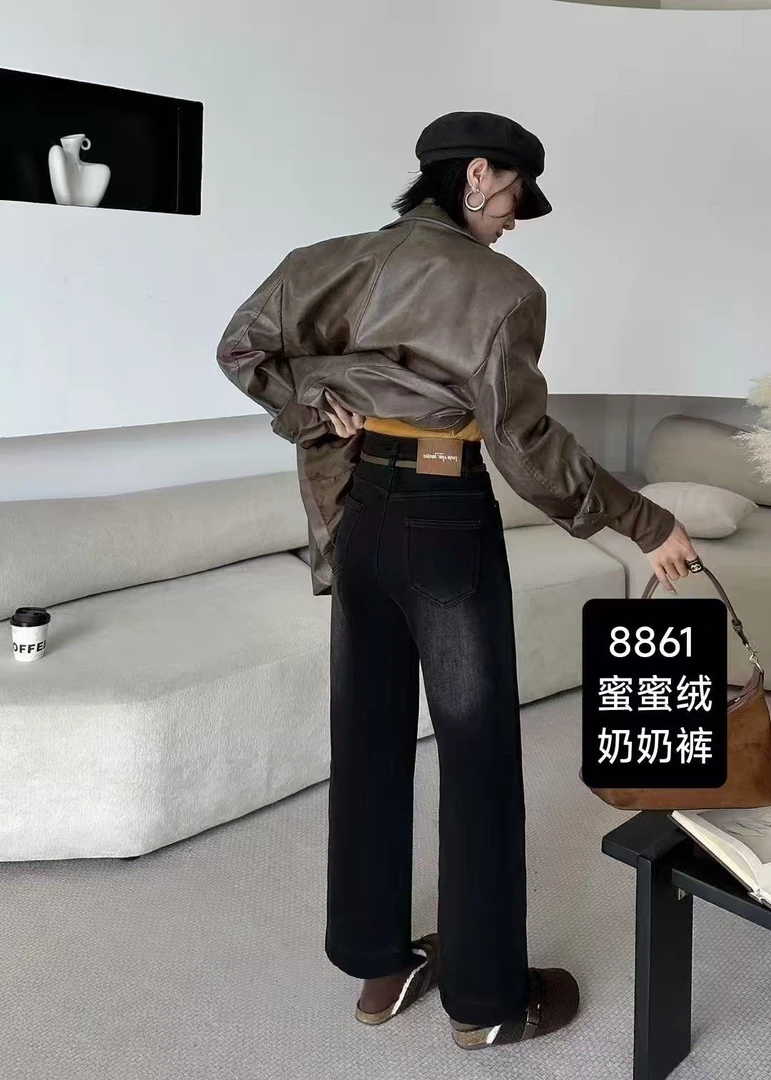 阔腿裤外穿秋季秋冬磨白直筒时尚水洗牛仔裤休闲风8861