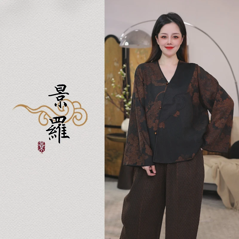 景罗春季新款新中式新国风休闲百搭气质女士桑蚕丝莨纱上衣G01516