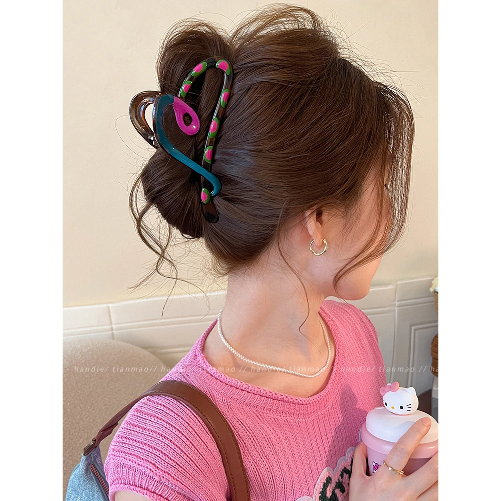 设计感撞色抓夹女2025新款高级感鲨鱼夹大号发量大后脑勺发夹头饰