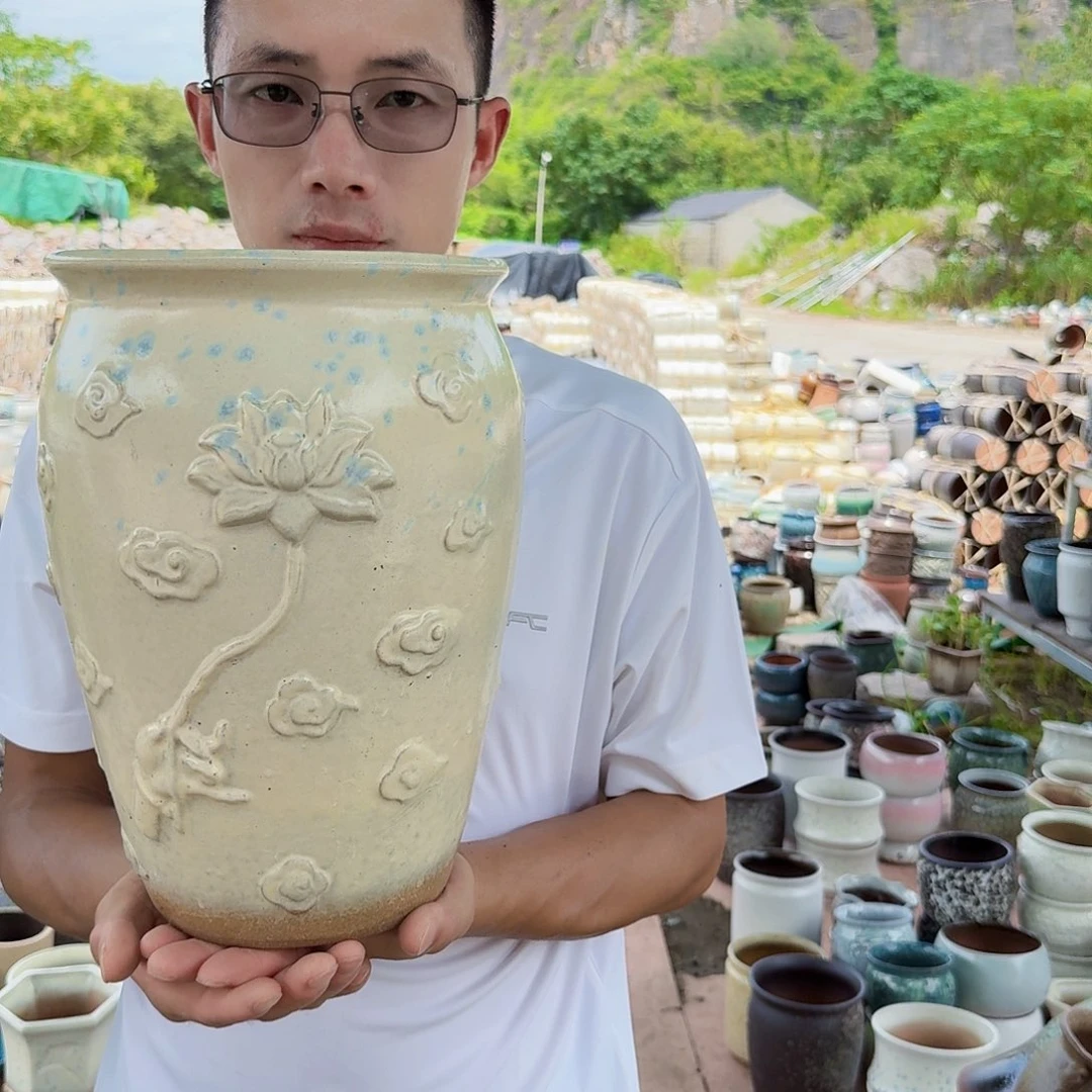 紫砂花盆口20高30（一个莲花白色文林