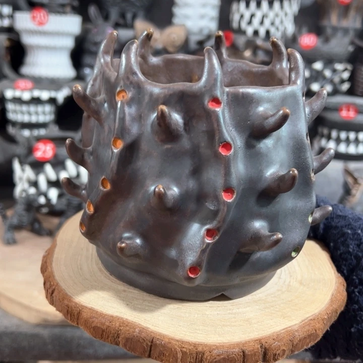 紫砂花盆微瑕手捏盆，内口9外高12