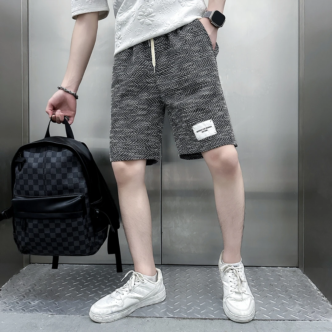 夏季新款男士休闲短裤百搭直筒潮流五分裤设计感纹理感痞帅中裤子