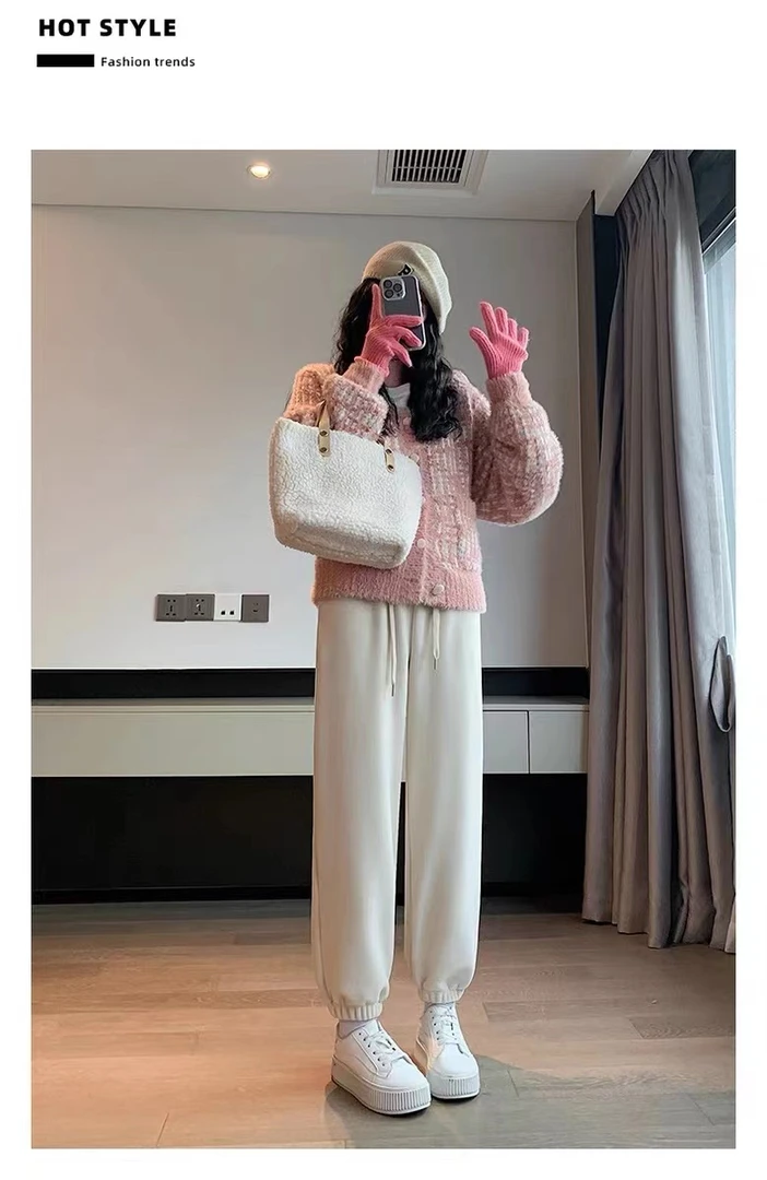 2024冬季加绒加厚休闲时尚显瘦百搭潮流双面奥粒绒宽松束脚裤