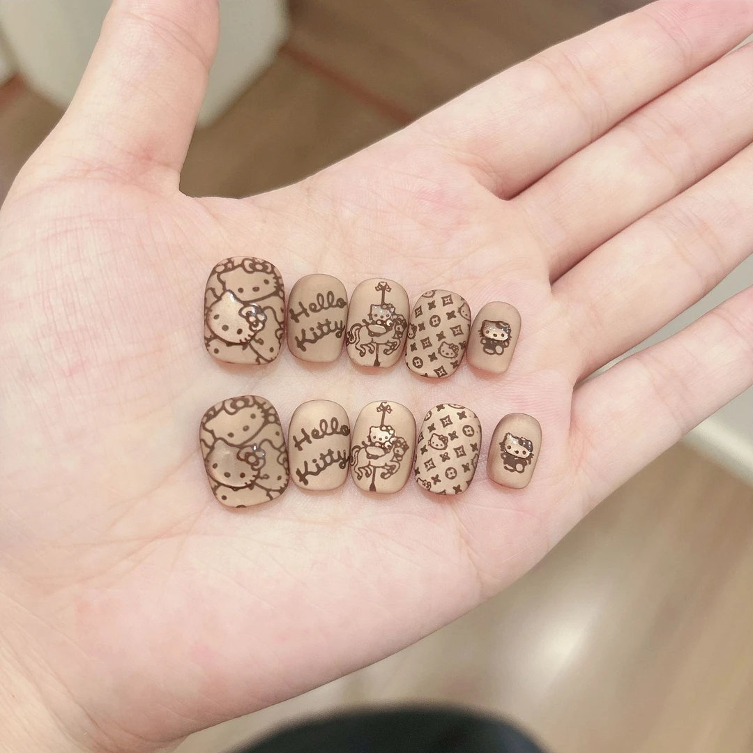 Jx磨砂可可kitty秋季辣妹甜酷纯手工穿戴甲短款可拆卸可爱美甲贴