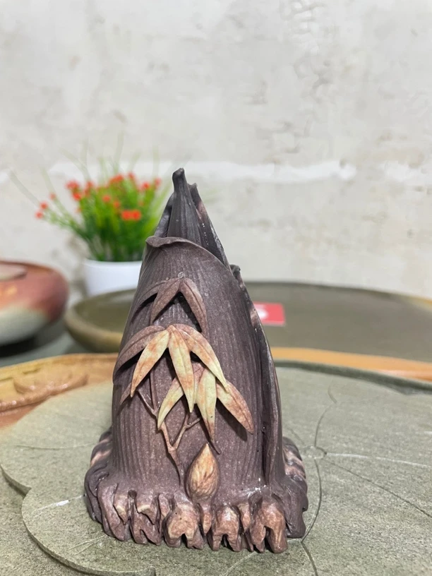 【德砚堂】纯手工纯天然知足常乐蜘蛛竹笋摆件