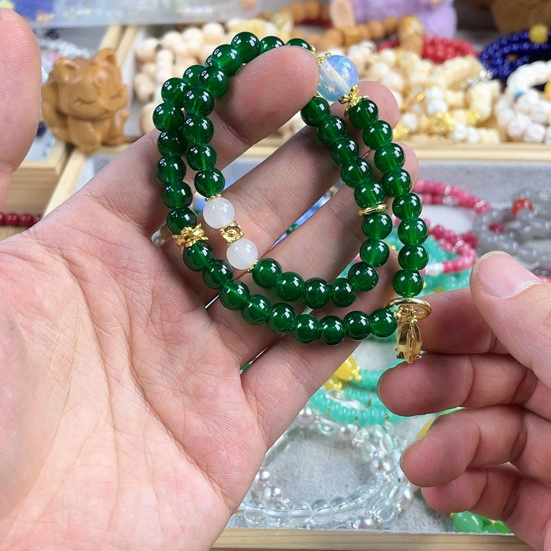 檀香木手串银S925镀金镶嵌