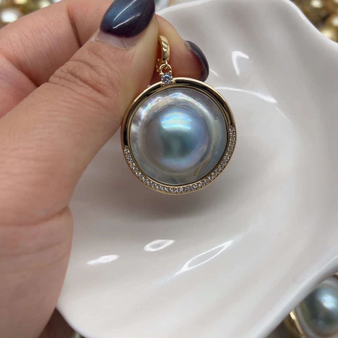 拼合珍珠（马贝珠）吊坠(不含链)银S925镶嵌