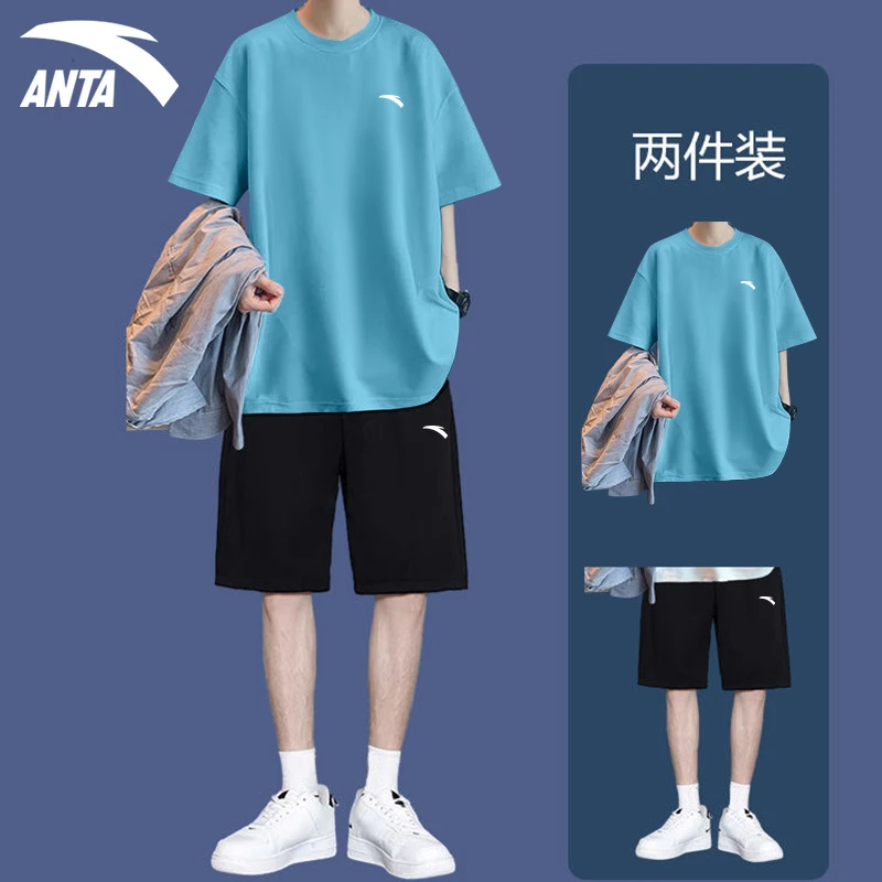 安踏运动套装男秋冬新款宽松休闲百搭官方正品清爽跑步短袖五分裤