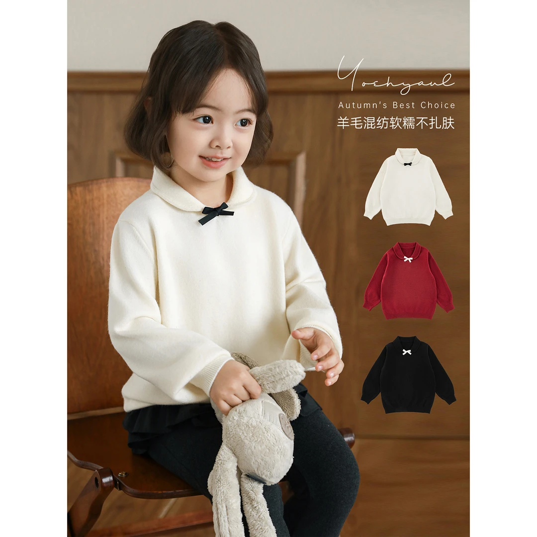幼悠童装女童毛衣冬季2025新款翻领羊毛混纺保暖儿童衣服潮Q4161