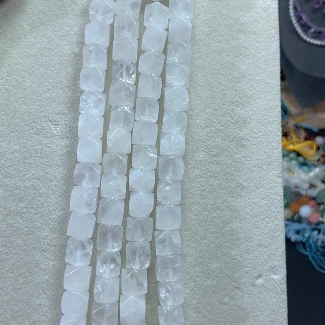 玛瑙/玉髓未镶嵌珠宝半成品天然白水晶八角切一条卡10mm