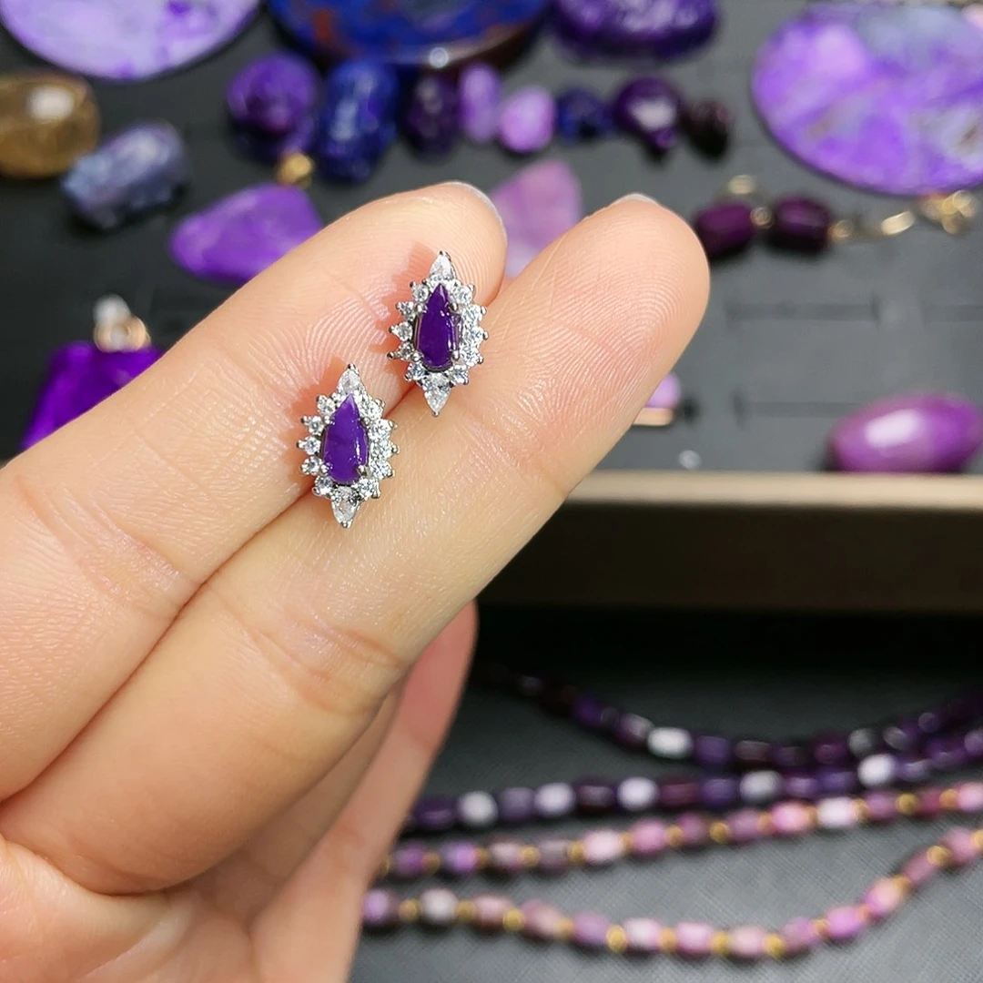 苏纪石（舒俱来）耳钉银S925镶嵌