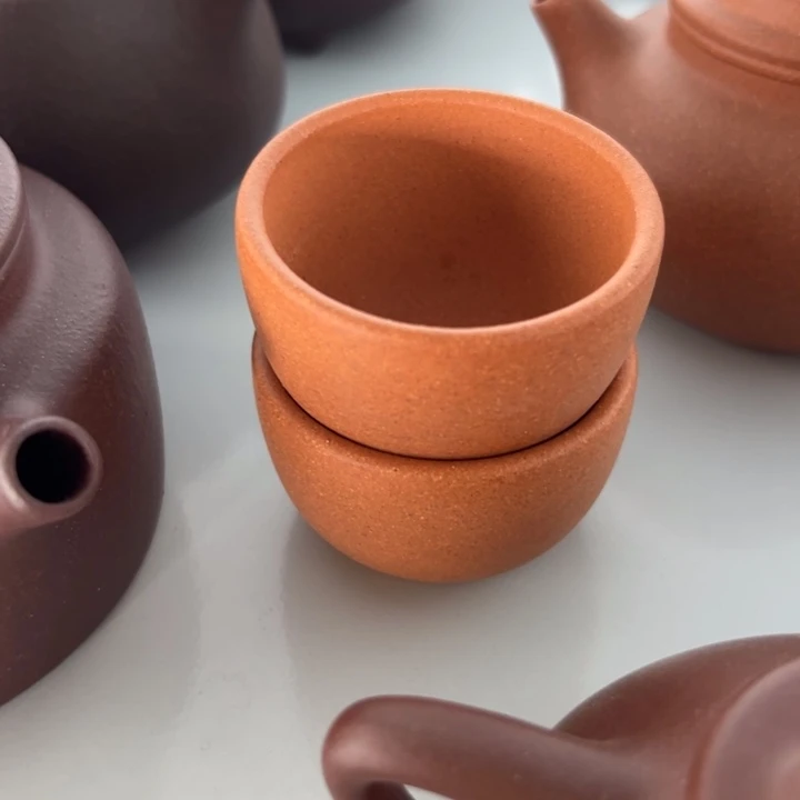 茶宠紫砂五彩段杯子两只