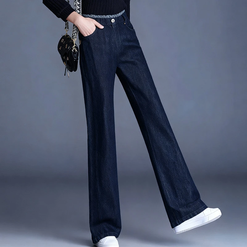 小个子大码牛仔裤女冬装新款高腰宽松直筒裤中年妈妈显瘦遮跨裤子