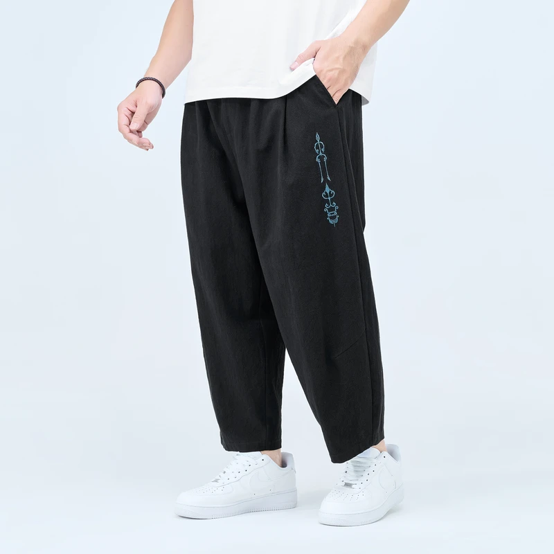 半墨【捡漏】大码男裤子阔腿九分裤男士加肥加大刺绣休闲裤胖子3153