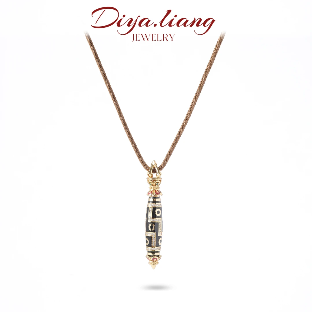 坠链均925银 梁雅帝新品【布达拉宫】九眼至尊天珠新中式纯银项链