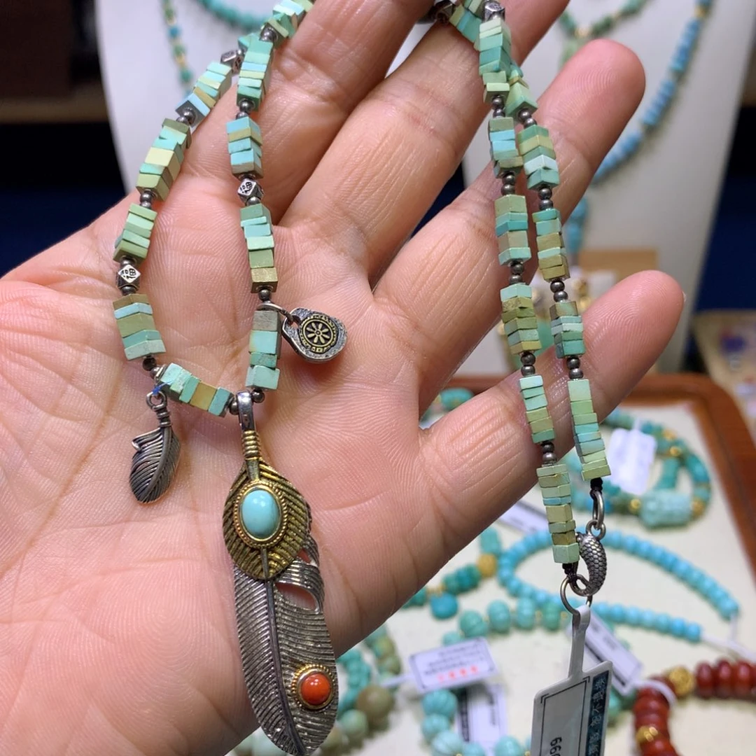 绿松石银S925镶嵌锁骨