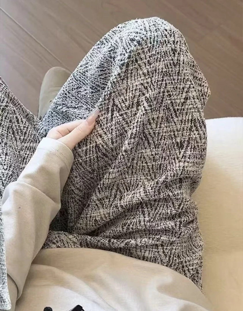 韩系小香风斜纹编织立体银丝秋款高级感阔腿裤#6642