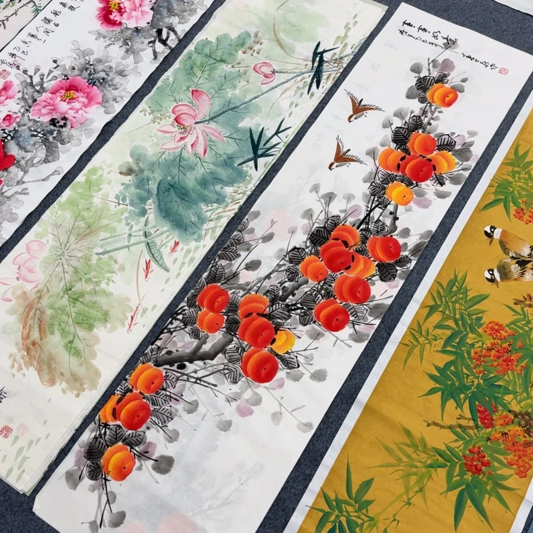 国画四尺对开35X140纯手绘作品