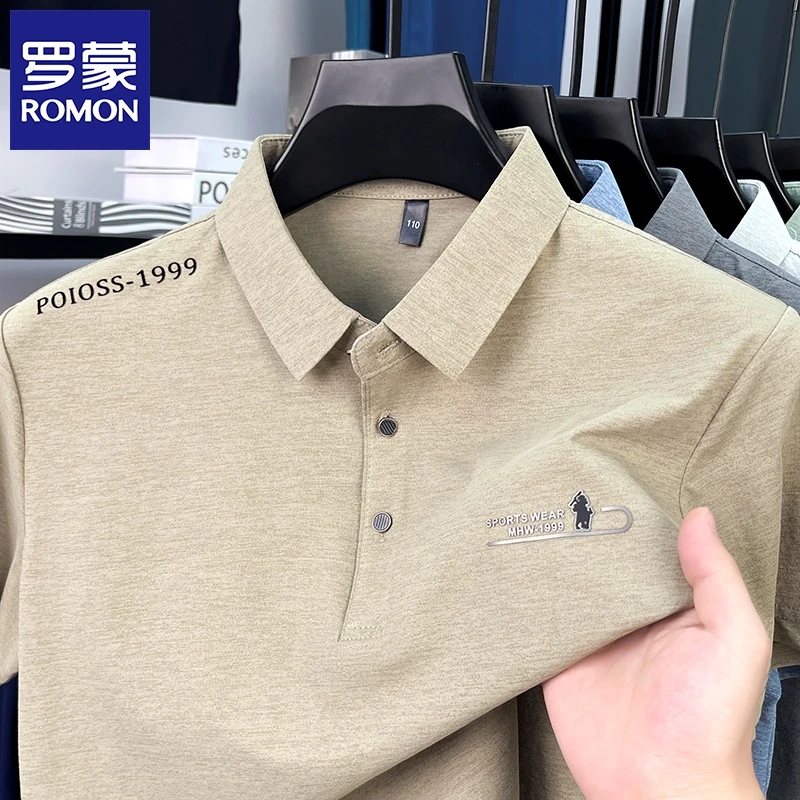 罗蒙夏季男士短袖翻领POLO衫高品质透气宽松亲肤凉感上衣高档抗皱