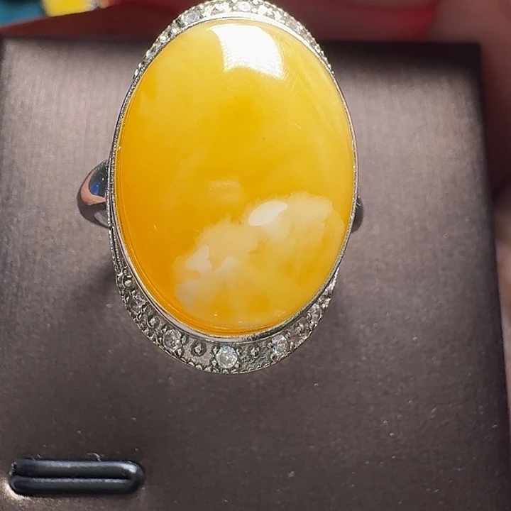 蜜蜡银S925镶嵌戒指戒指