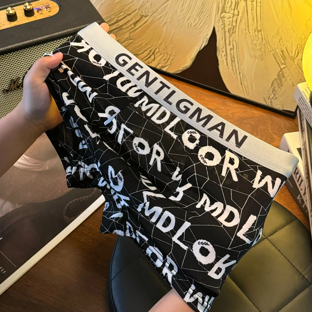 男士冰丝内裤男平角抑菌潮男生四角短裤头超薄款透气中腰大码裤衩