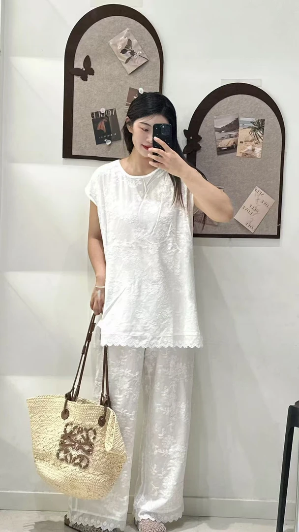 【夏季棉绸两件套】新款棉绸刺绣两件套可外穿家居服套装