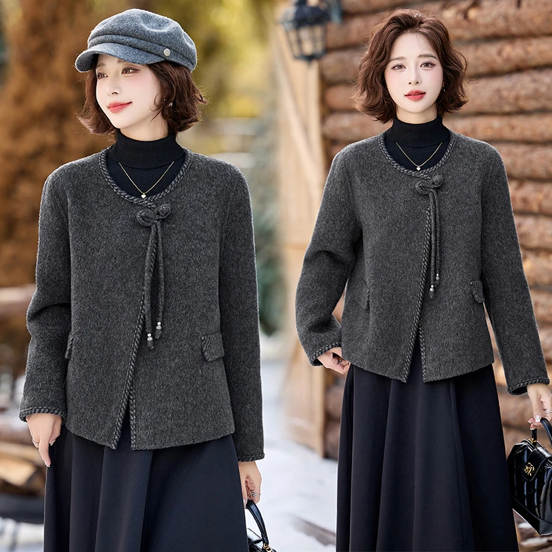 小个子双面羊毛呢大衣女2025春秋新款气质短款小香风圆领呢子外套